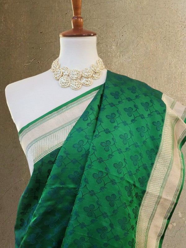 Green Banarsi Tanchoi Silk Saree