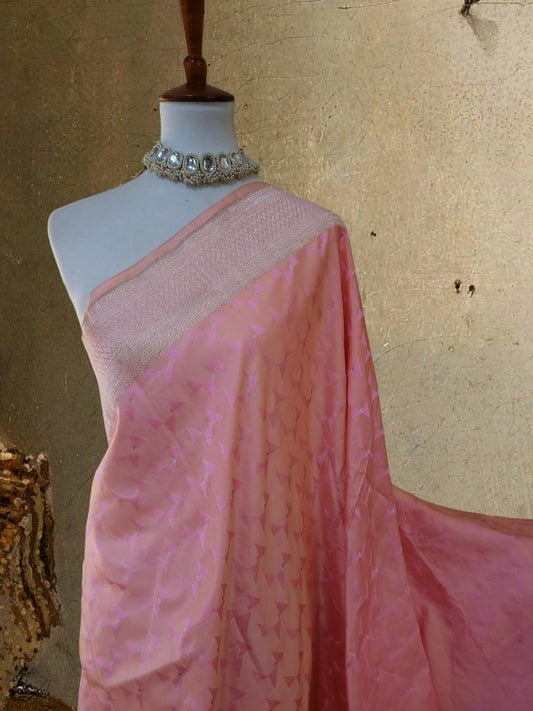 Baby Pink Banarsi Tanchoi Silk Saree