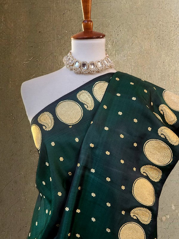 Forest Green Double Katan Banarsi Silk Saree