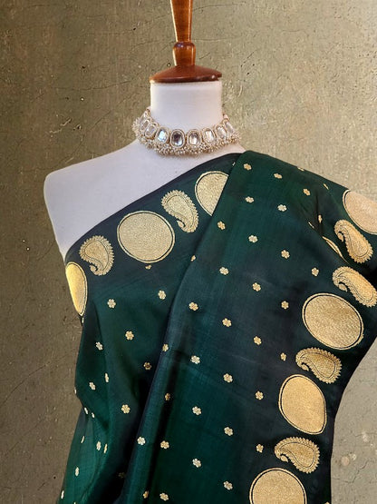 Forest Green Double Katan Banarsi Silk Saree