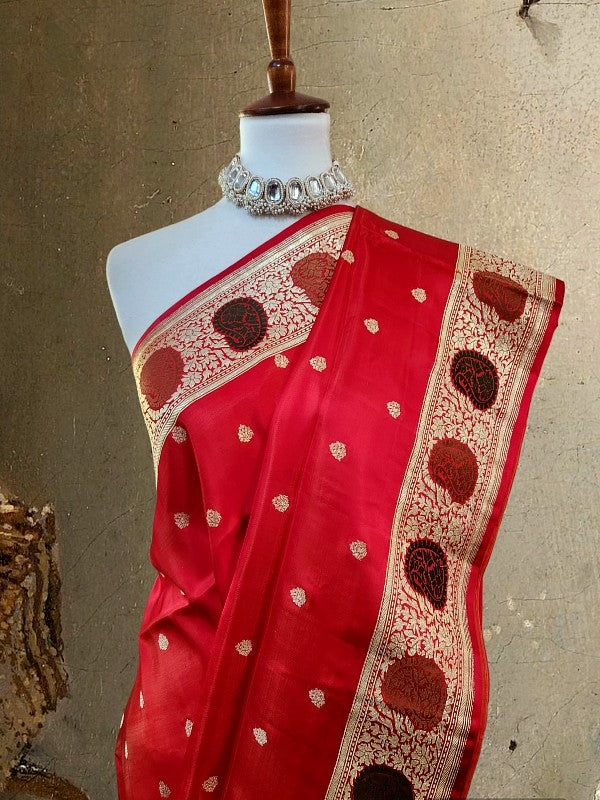 Red Double katan Banarsi Silk Saree