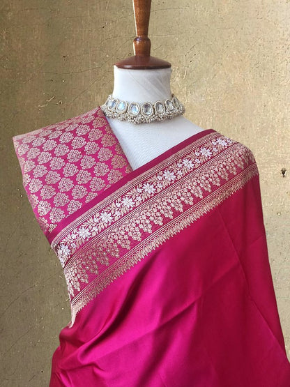 Sweet Pink Double Katan Banarsi Silk Saree