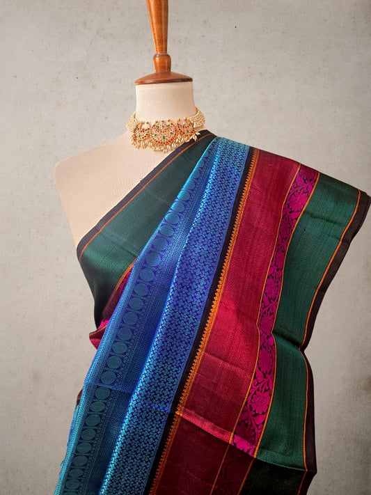 Electric Blue Threadwork Kanjivaram Silk Saree