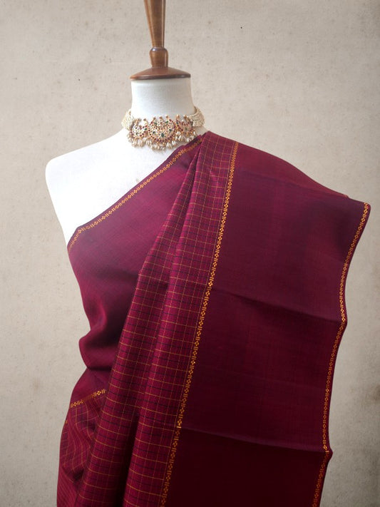 Maroon Check Silk Kanjivaram Saree