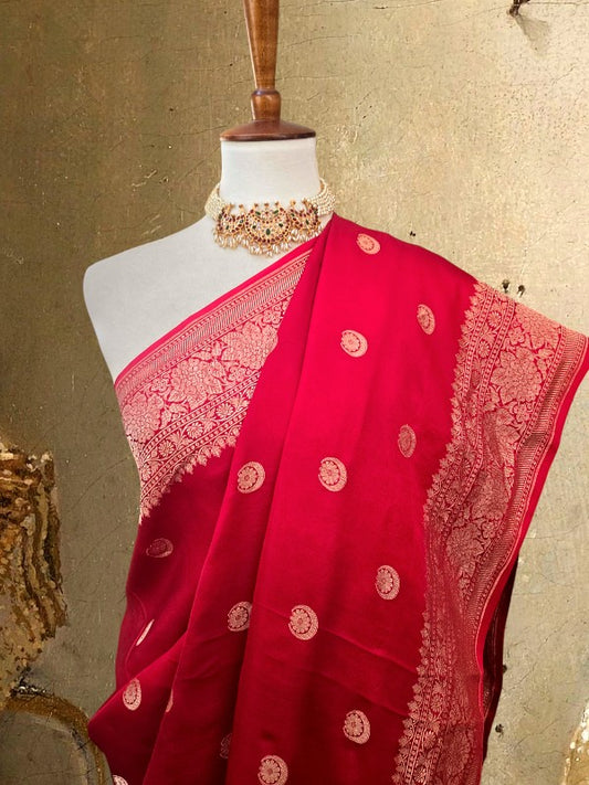 Red Mashroo Silk Banarsi Saree