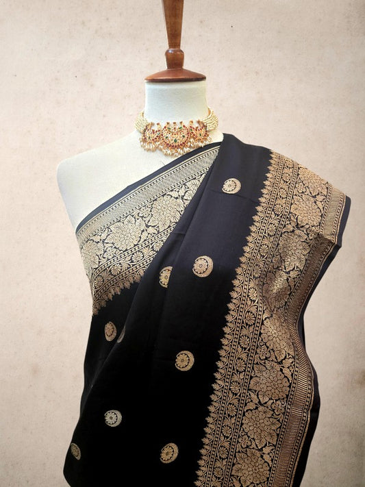 Black Mashroo Silk Banarsi Saree