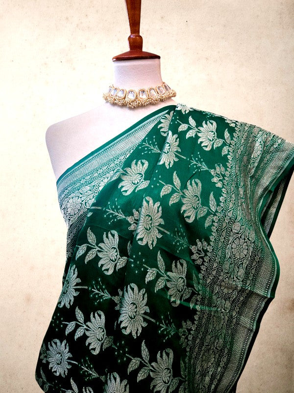 Emerald Mashroo Silk Banarsi Saree