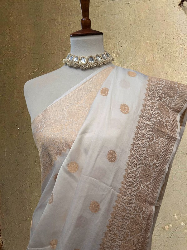 Ivory Mashroo Silk Banarsi Saree