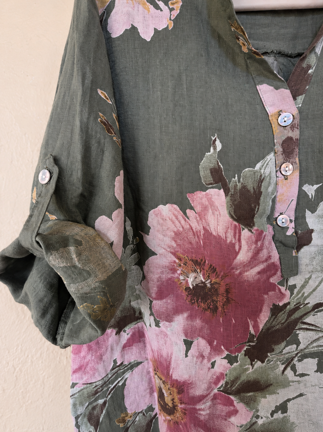 Smoke Floral Pure Linen Shirt