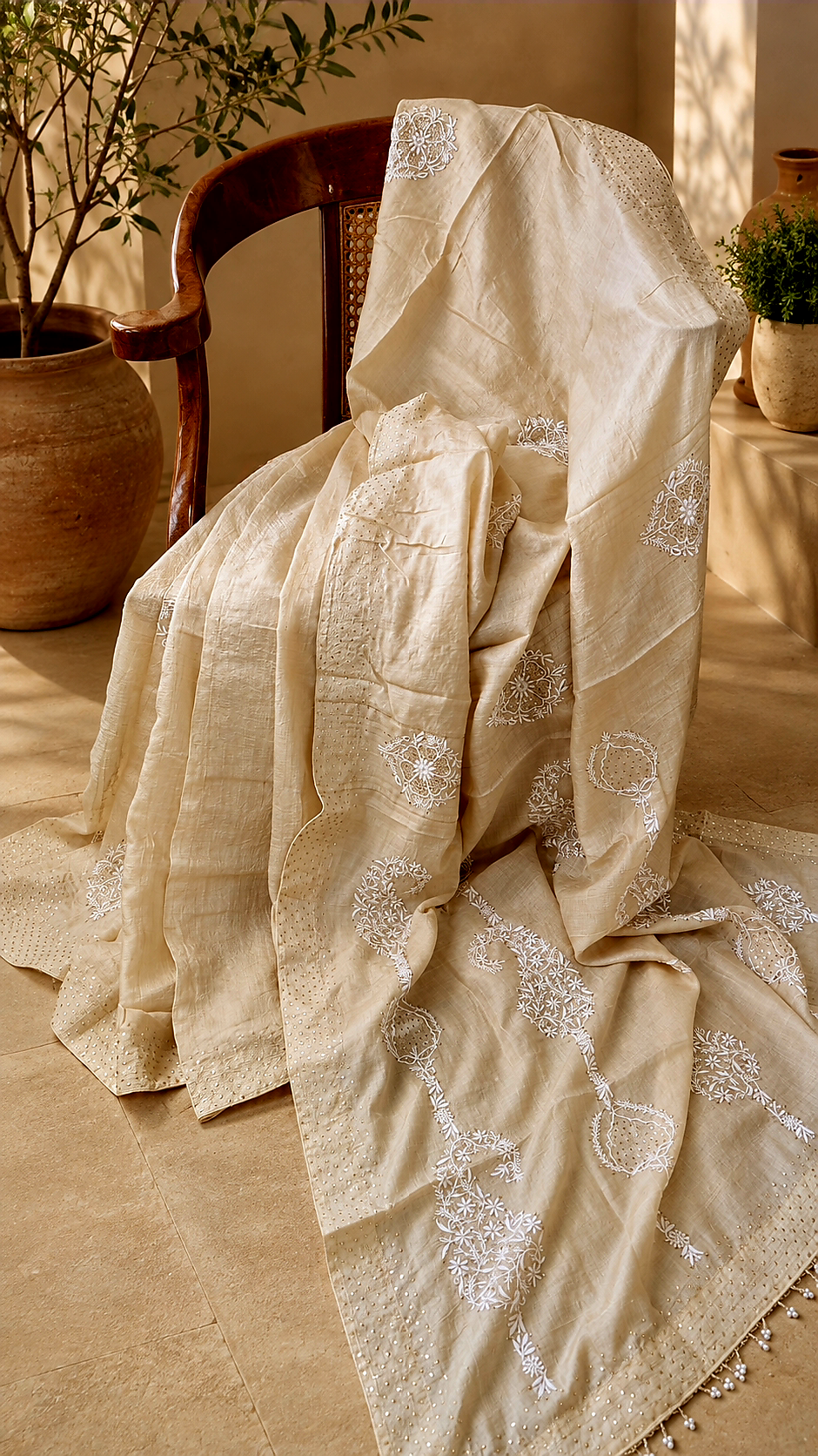 Pure Tussar Chikankari Saree