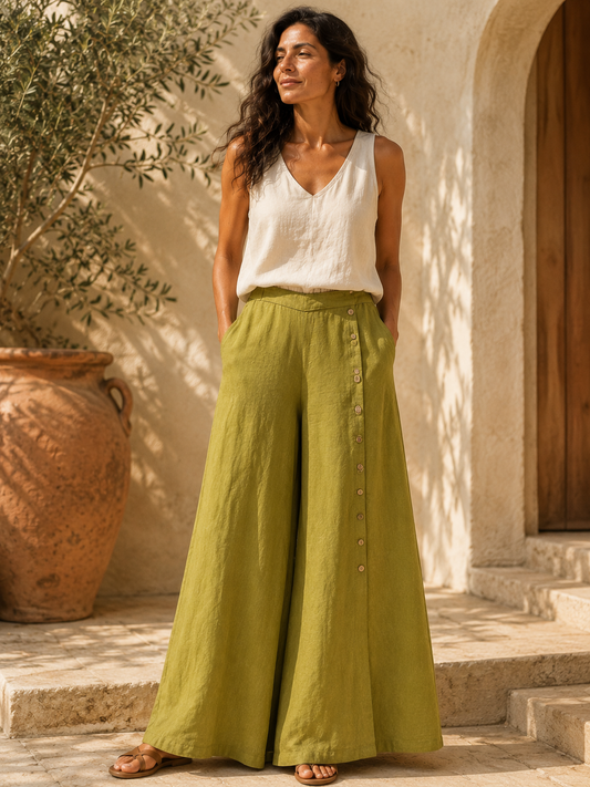 Wasabi Pure Linen Palazzo Pants