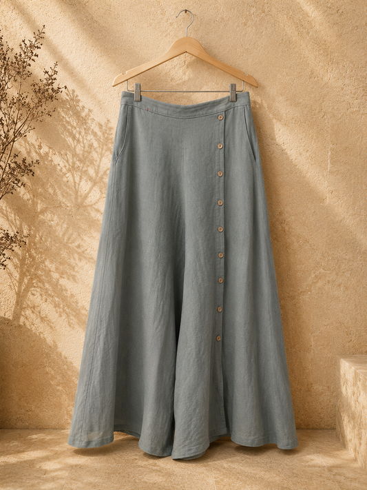 Green Smoke Pure Linen Palazzo Pants