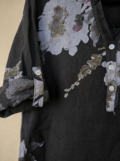 Noir Floral Pure Linen Shirt