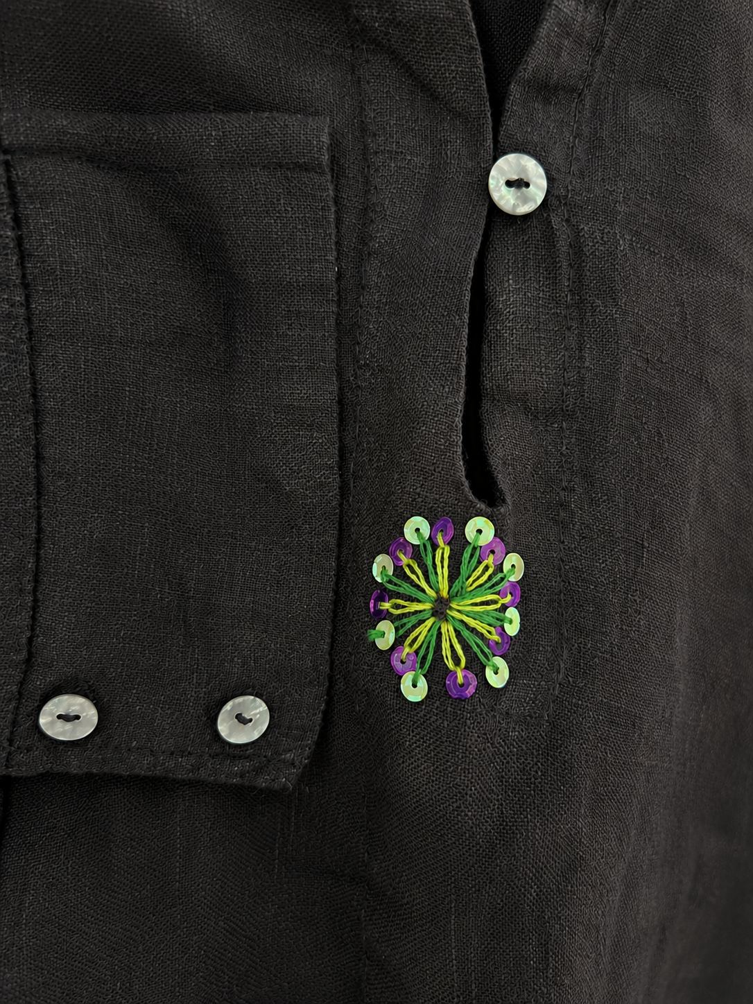 Noir Pure Linen Kaftan Shirt