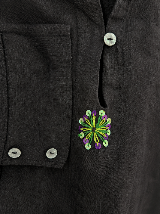 Noir Pure Linen Kaftan Shirt