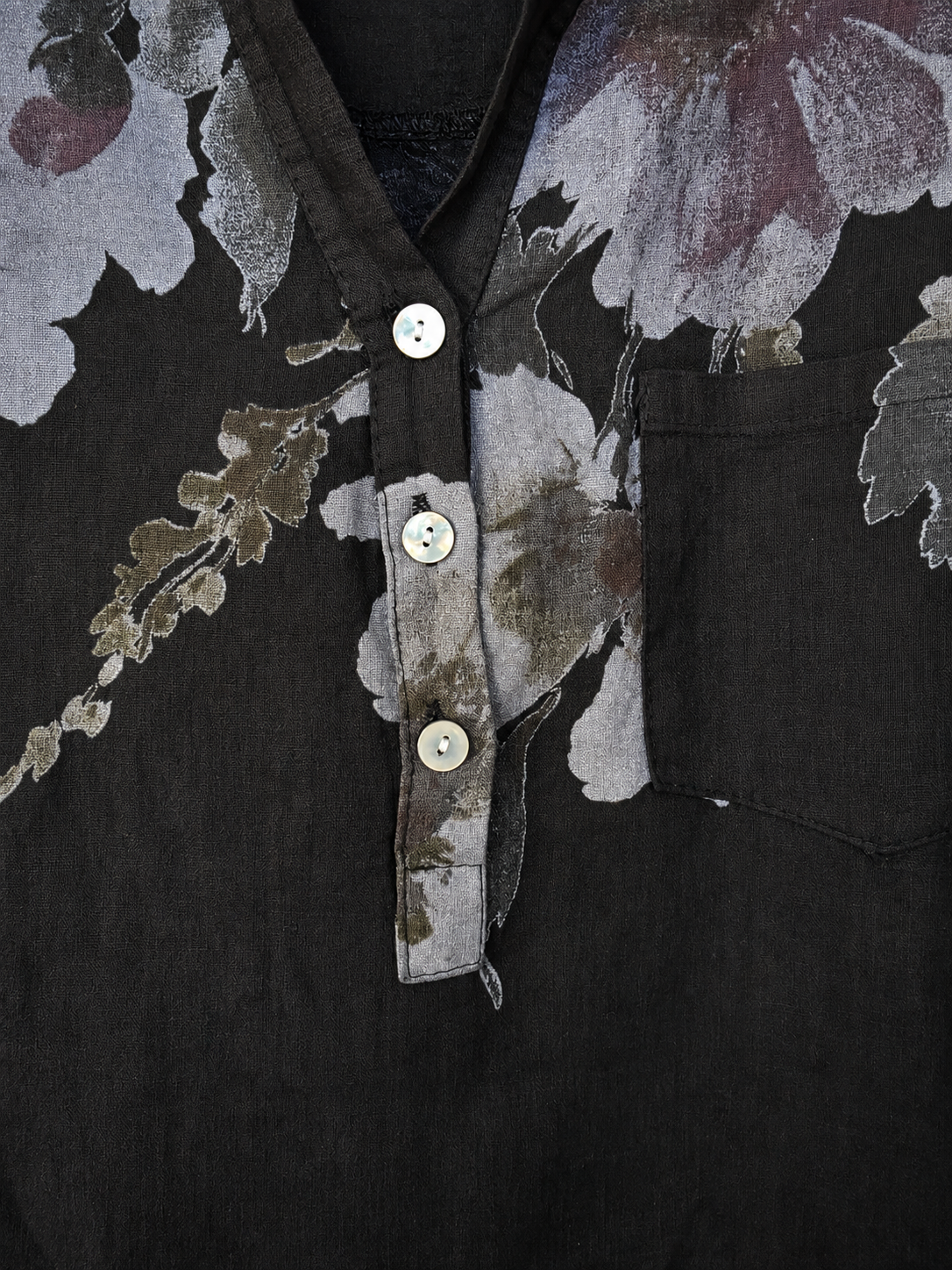 Noir Floral Pure Linen Shirt