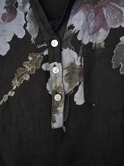 Noir Floral Pure Linen Shirt
