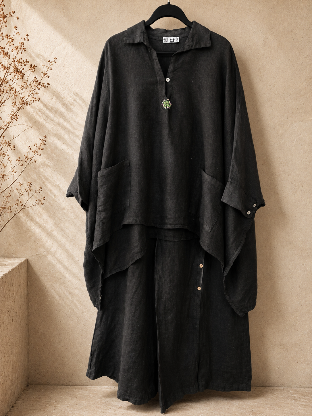 Noir Pure Linen Kaftan Shirt