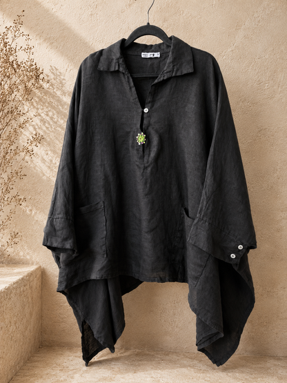 Noir Pure Linen Kaftan Shirt