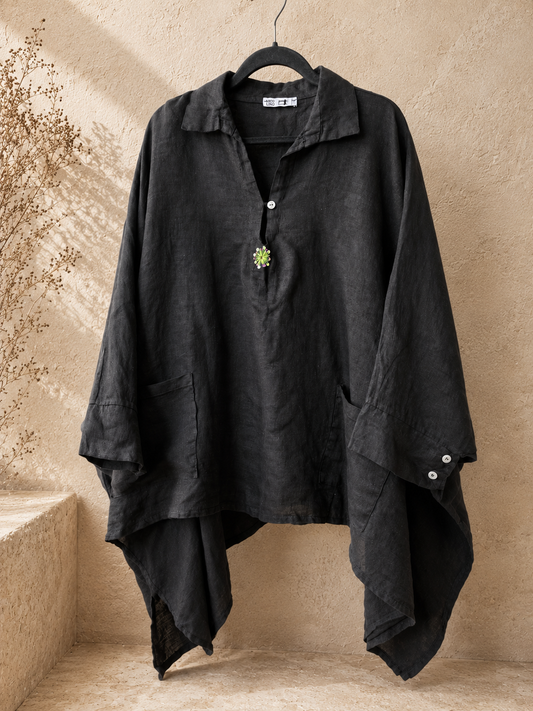 Noir Pure Linen Kaftan Shirt