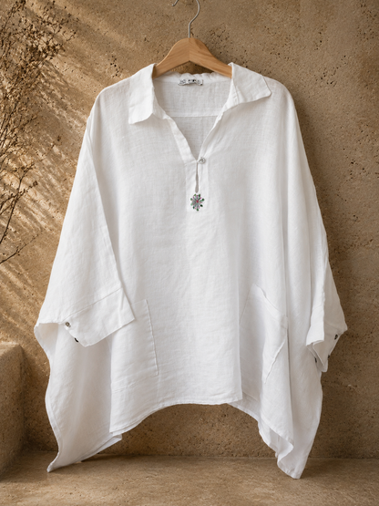 White Pure Linen Kaftan Shirt