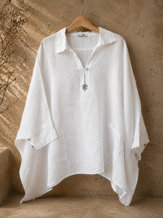 White Pure Linen Kaftan Shirt