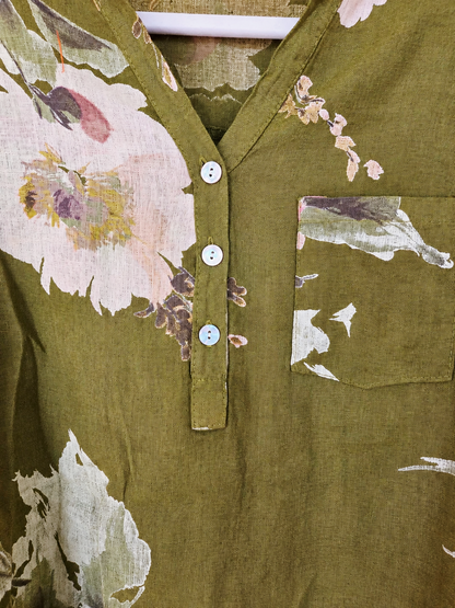 Wasabi Floral Pure Linen Shirt