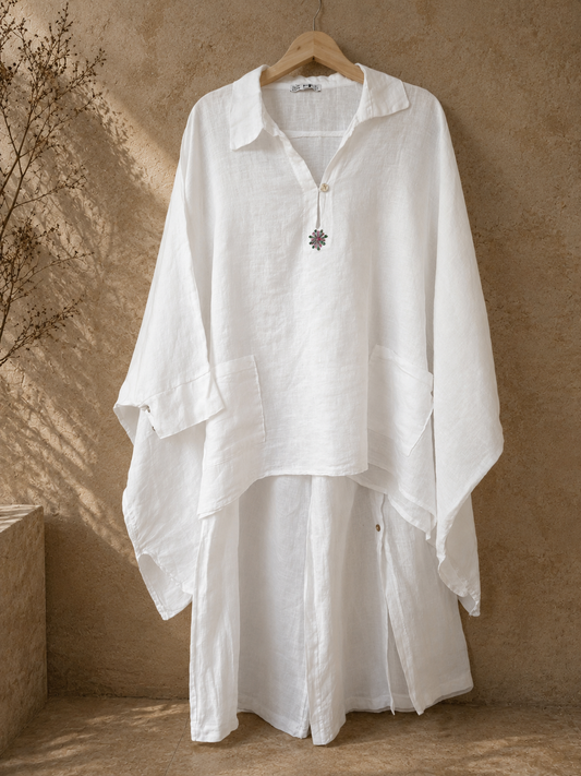 White Pure Linen Co-ord Set