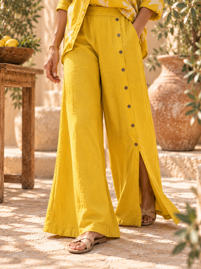 Moutarde Pure Linen Palazzo Pants