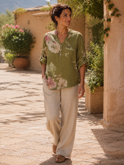 Wasabi Floral Pure Linen Shirt