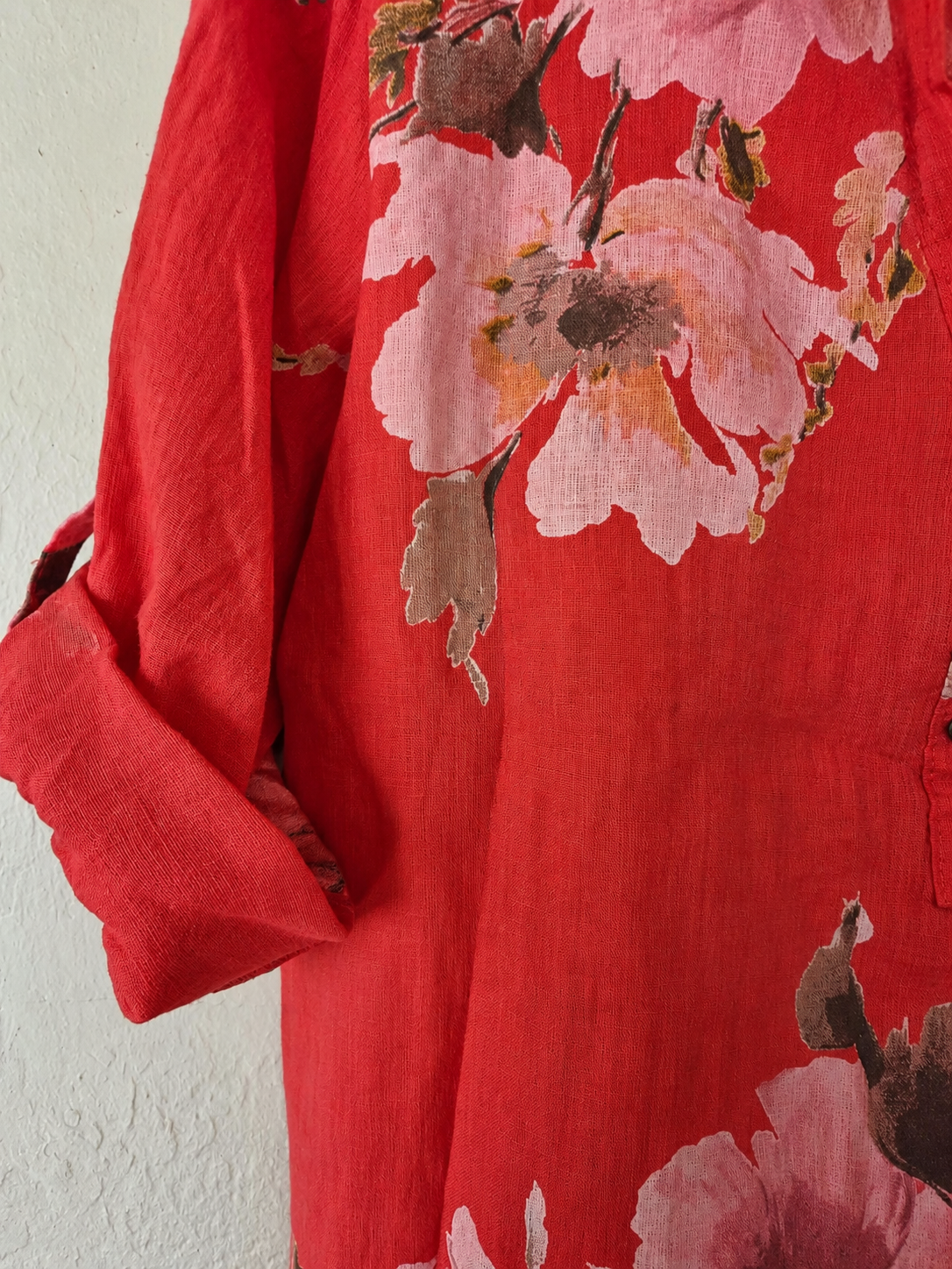 Coral Floral Pure Linen Shirt