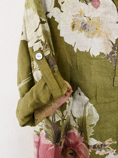 Wasabi Floral Pure Linen Shirt