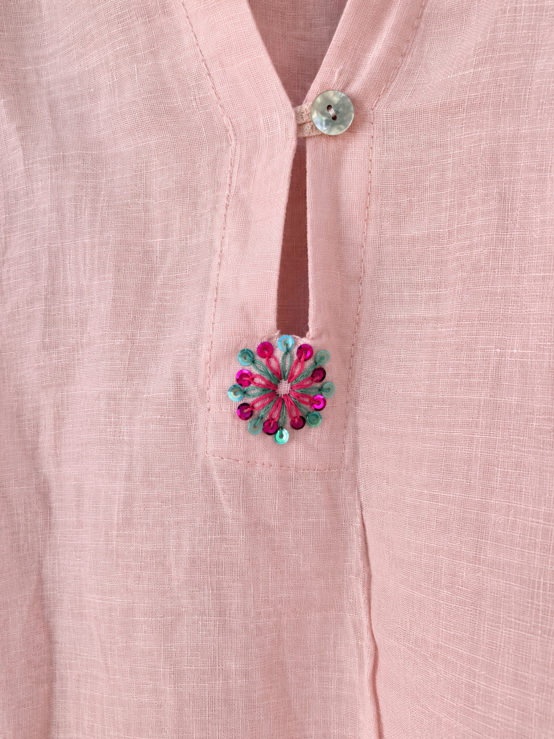Rose Pure Linen Kaftan Shirt