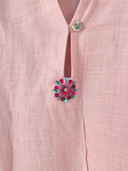 Rose Pure Linen Kaftan Shirt