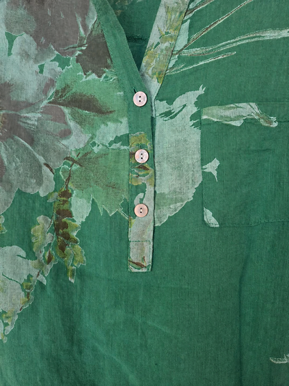Emerald  Floral Pure Linen Shirt