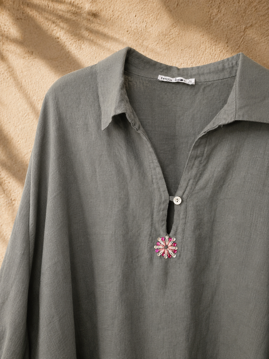 Green Smoke Pure Linen Kaftan Shirt