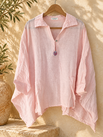 Rose Pure Linen Kaftan Shirt