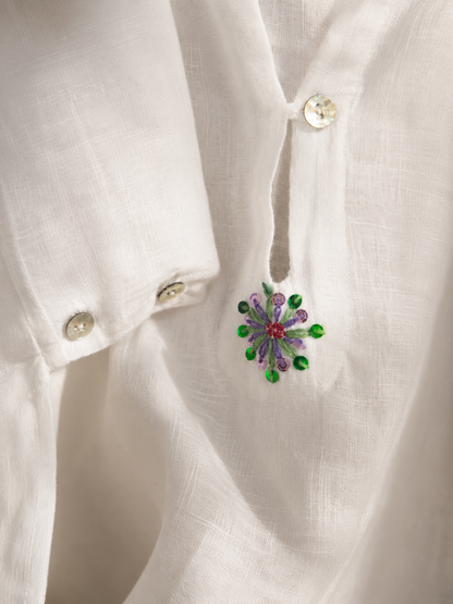 White Pure Linen Kaftan Shirt