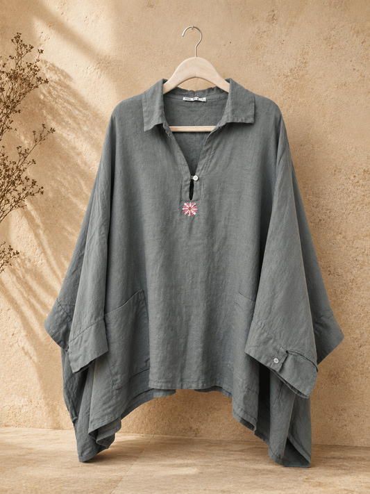 Green Smoke Pure Linen Kaftan Shirt