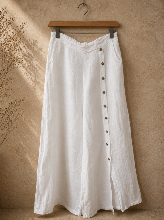 White Pure Linen Palazzo Pants