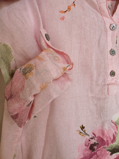 Rose Floral Pure Linen Shirt