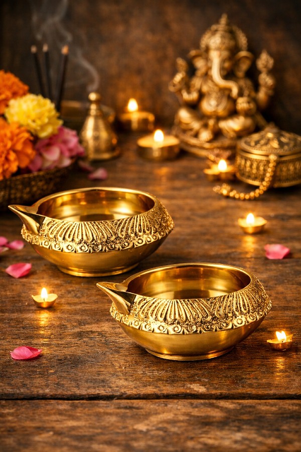 Big Flat Brass Diya