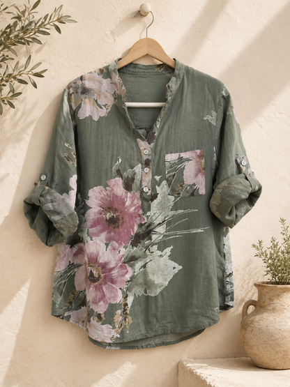 Smoke Floral Pure Linen Shirt