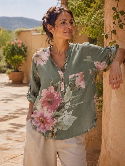 Smoke Floral Pure Linen Shirt