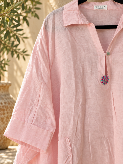 Rose Pure Linen Kaftan Shirt