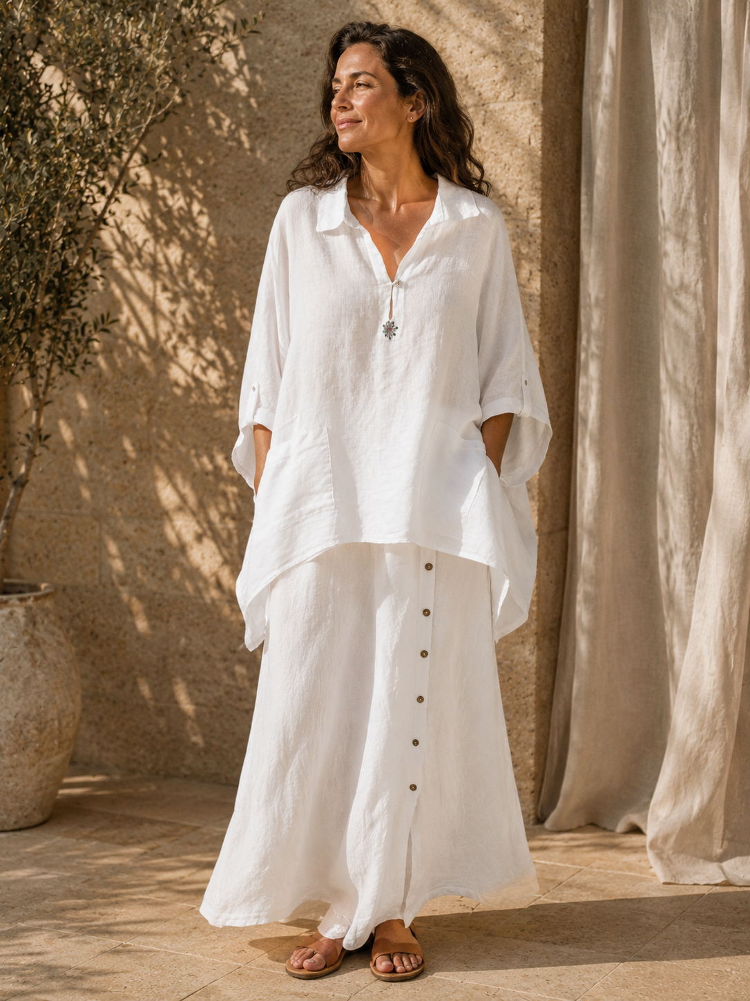 White Pure Linen Co-ord Set
