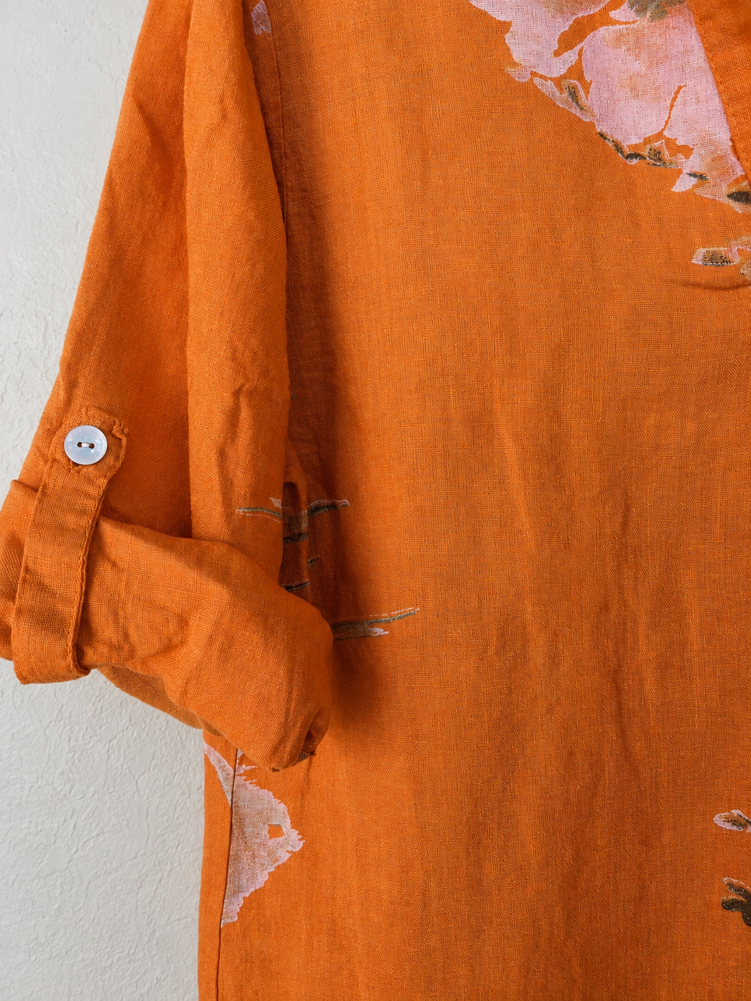 Orange Floral Pure Linen Shirt