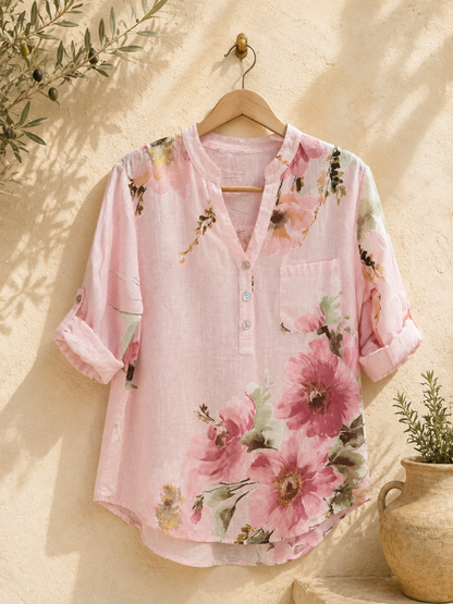 Rose Floral Pure Linen Shirt