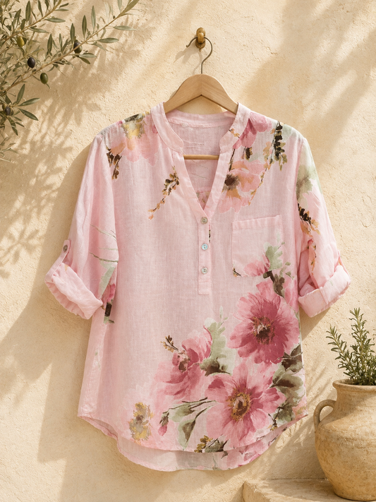 Rose Floral Pure Linen Shirt