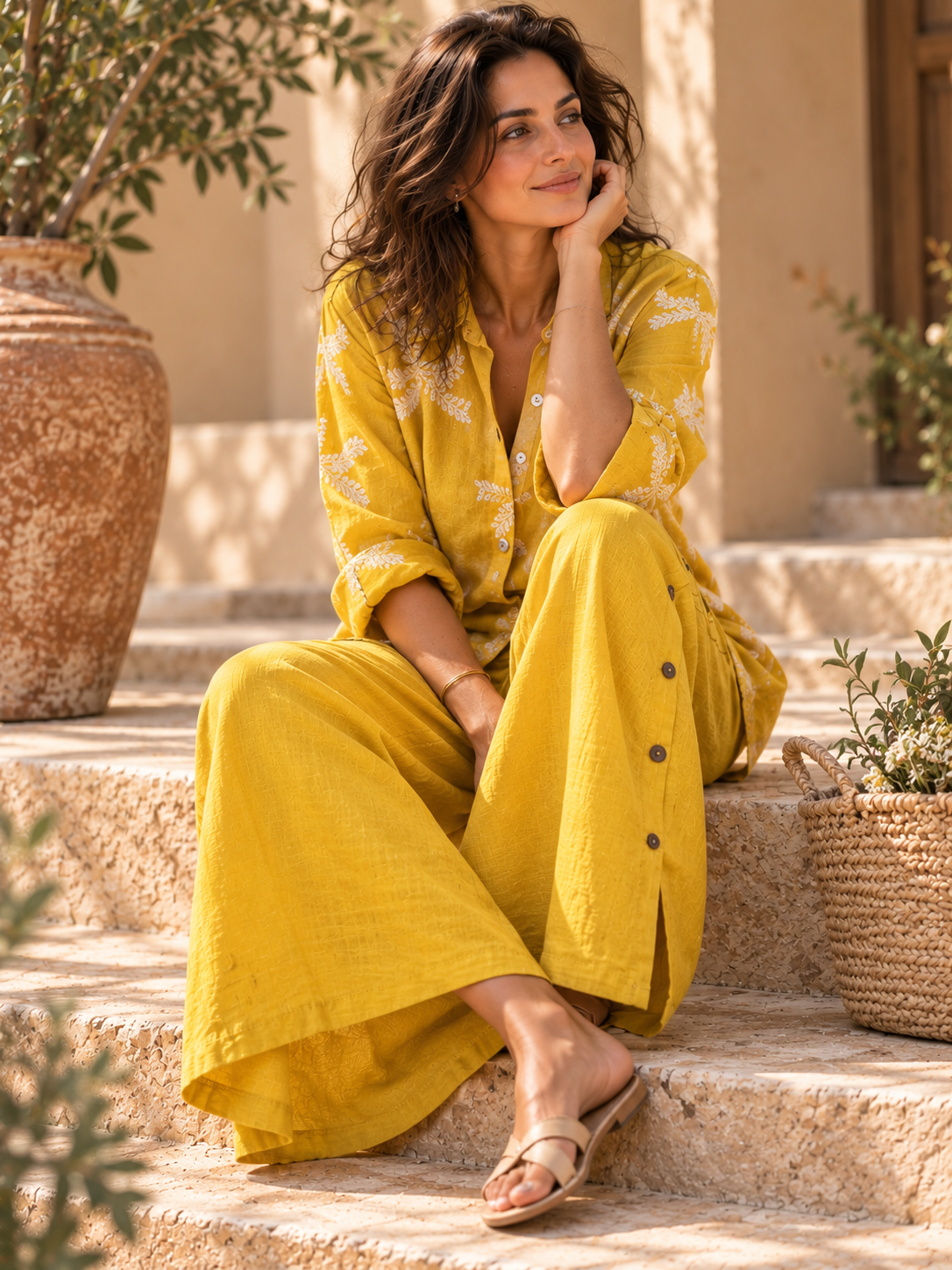 Moutarde Pure Linen Palazzo Pants